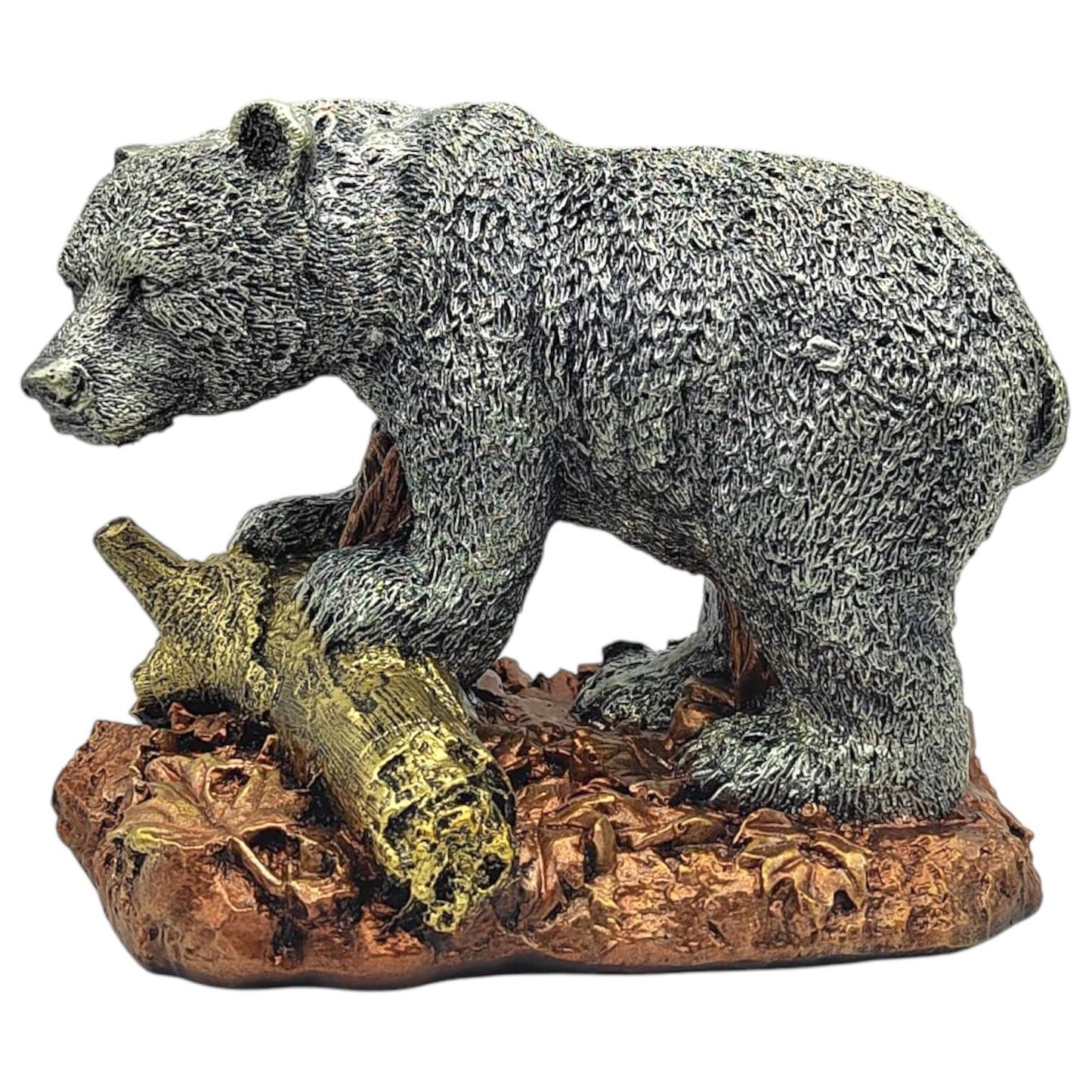 Escultura De Oso Sobre Tronco 17cm