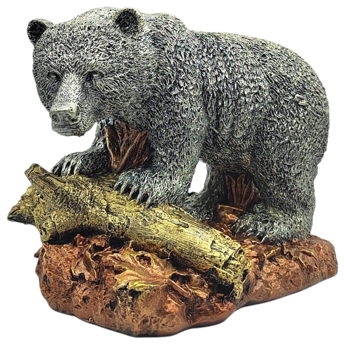 Escultura De Oso Sobre Tronco 17cm