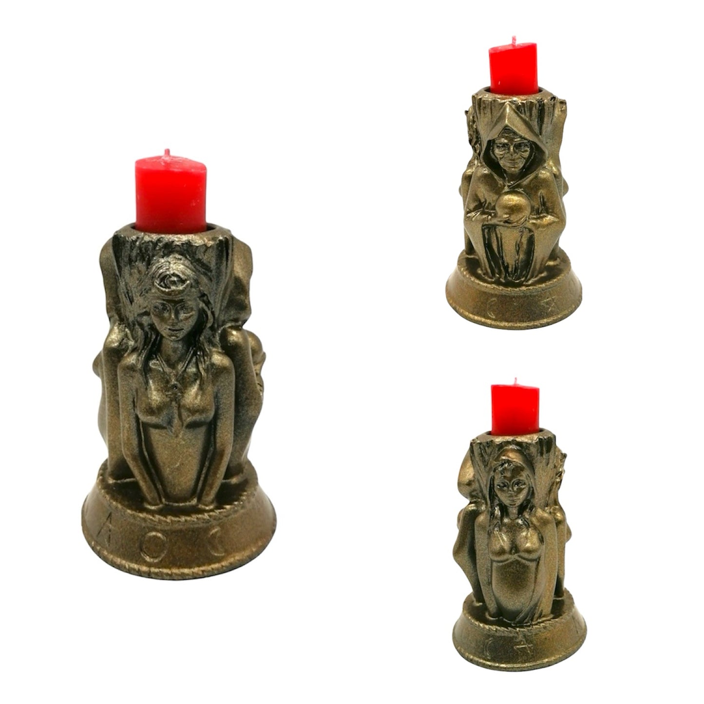 SET OF 2 TRIPLE GODDESS HECATE CANDLE HOLDERS