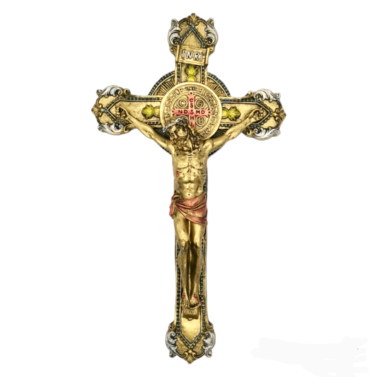 CROSS WITH CHRIST AND MEDAL OF SAINT BENEFIT 30CM