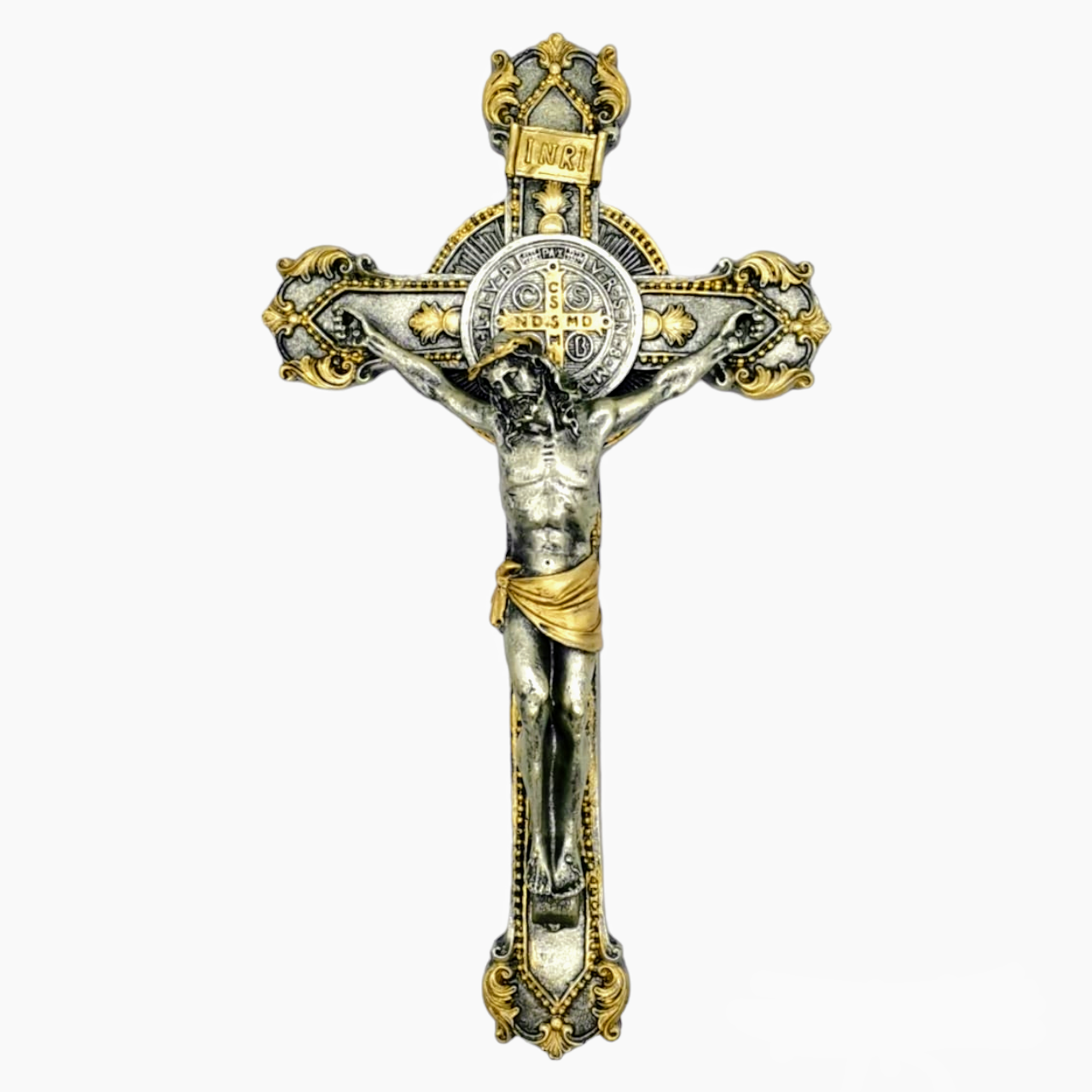 CROSS WITH CHRIST AND MEDAL OF SAINT BENEFIT 30CM