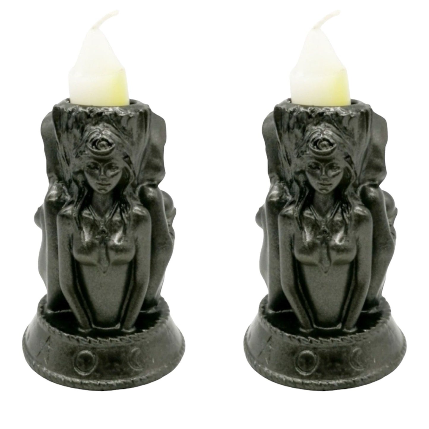 SET OF 2 TRIPLE GODDESS HECATE CANDLE HOLDERS