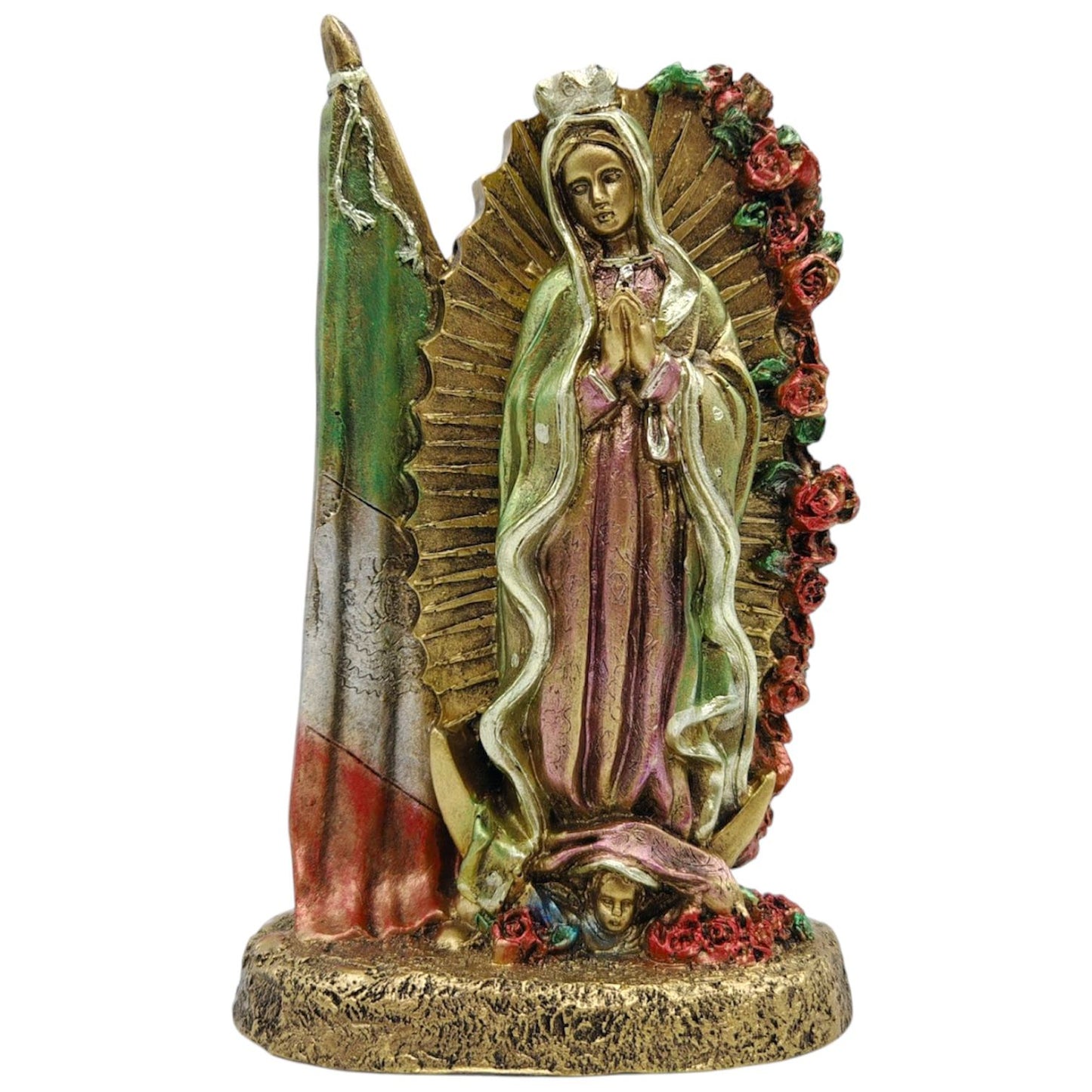 Virgen De Guadalupe Con Bandera De México 21cm