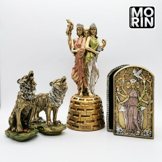 TRIPLE HECATE GODDESS PACKAGE 27CM, JEWELRY BOX AND 2 DOGS 15CM AND