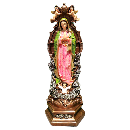 VIRGIN OF GUADALUPE WITH ANGELS AND ORNAMENTS 67CM